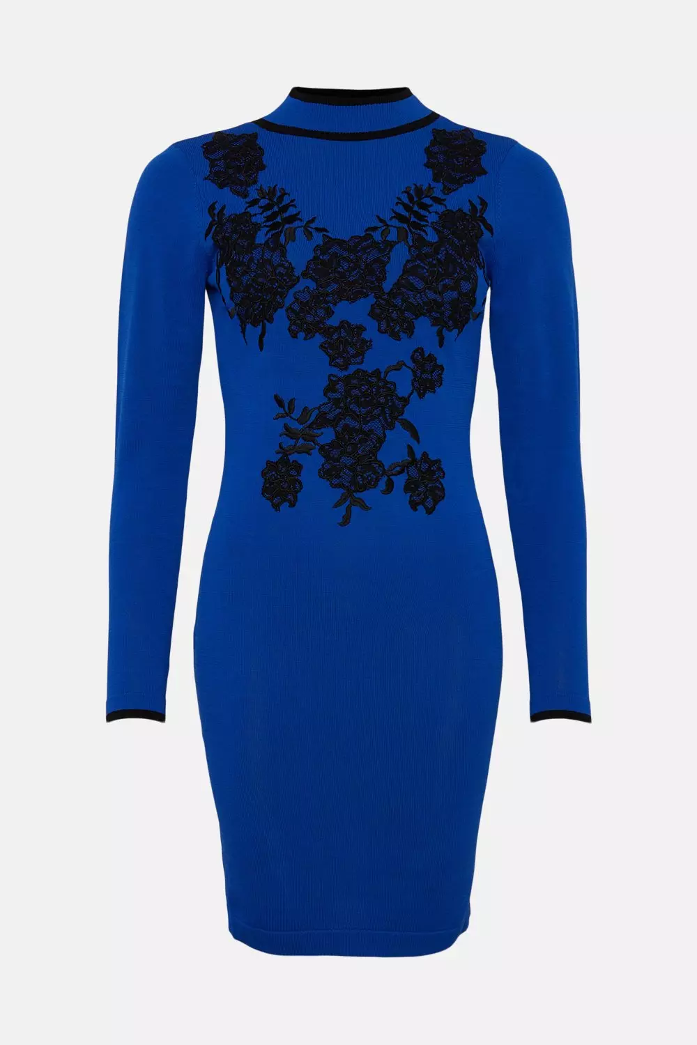 Lipsy Lace Applique Bodycon Dress With Sheer Sleeve in Blue