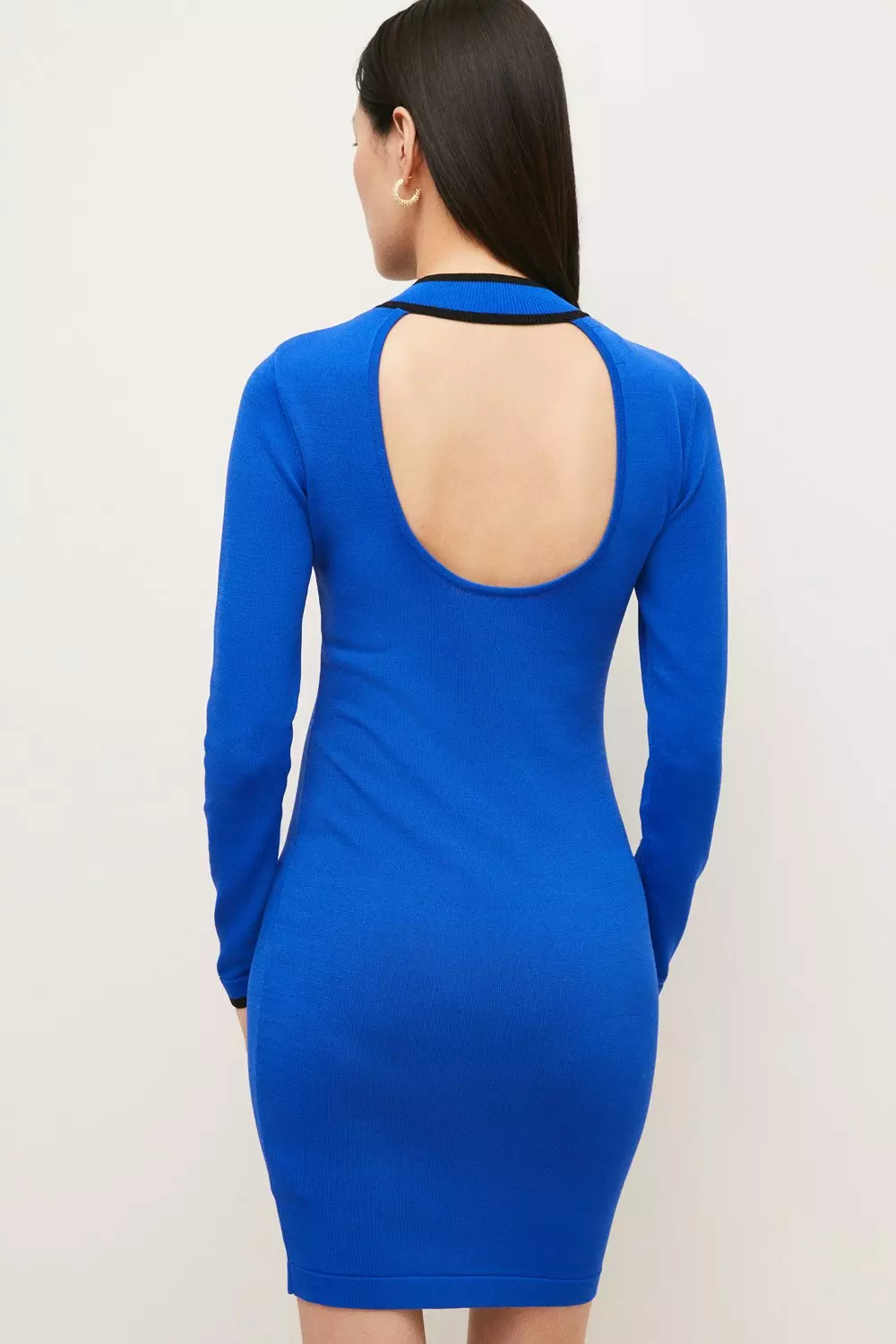 Lipsy Lace Applique Bodycon Dress With Sheer Sleeve in Blue