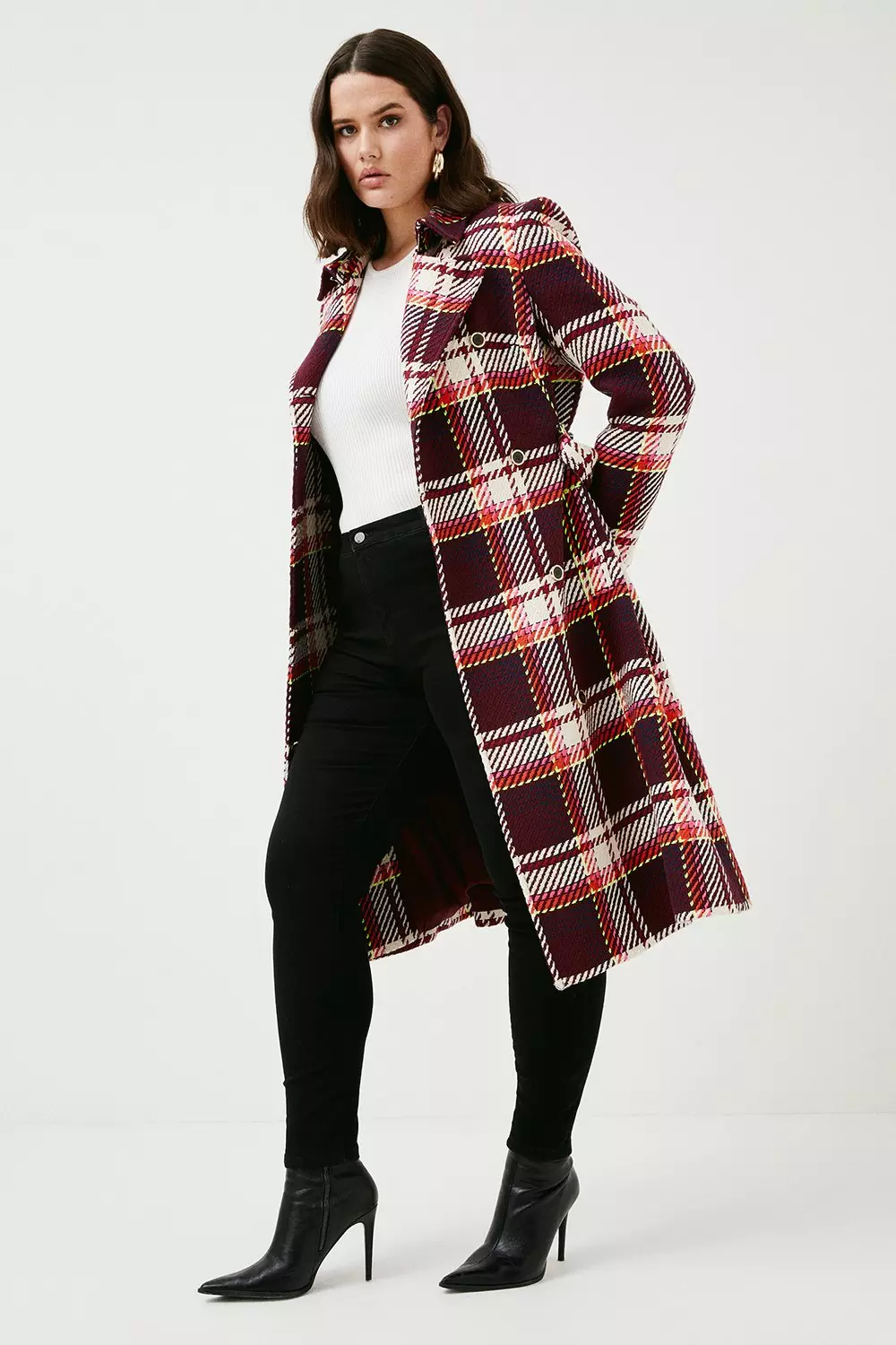 Women's check trench outlet coat