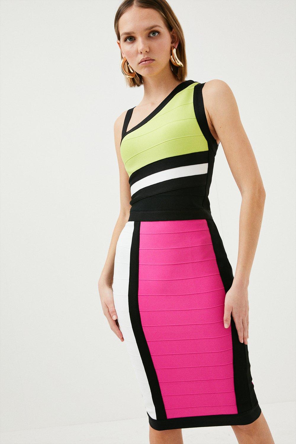 Petite Asymmetric Colour Block Bandage Dress | Karen Millen