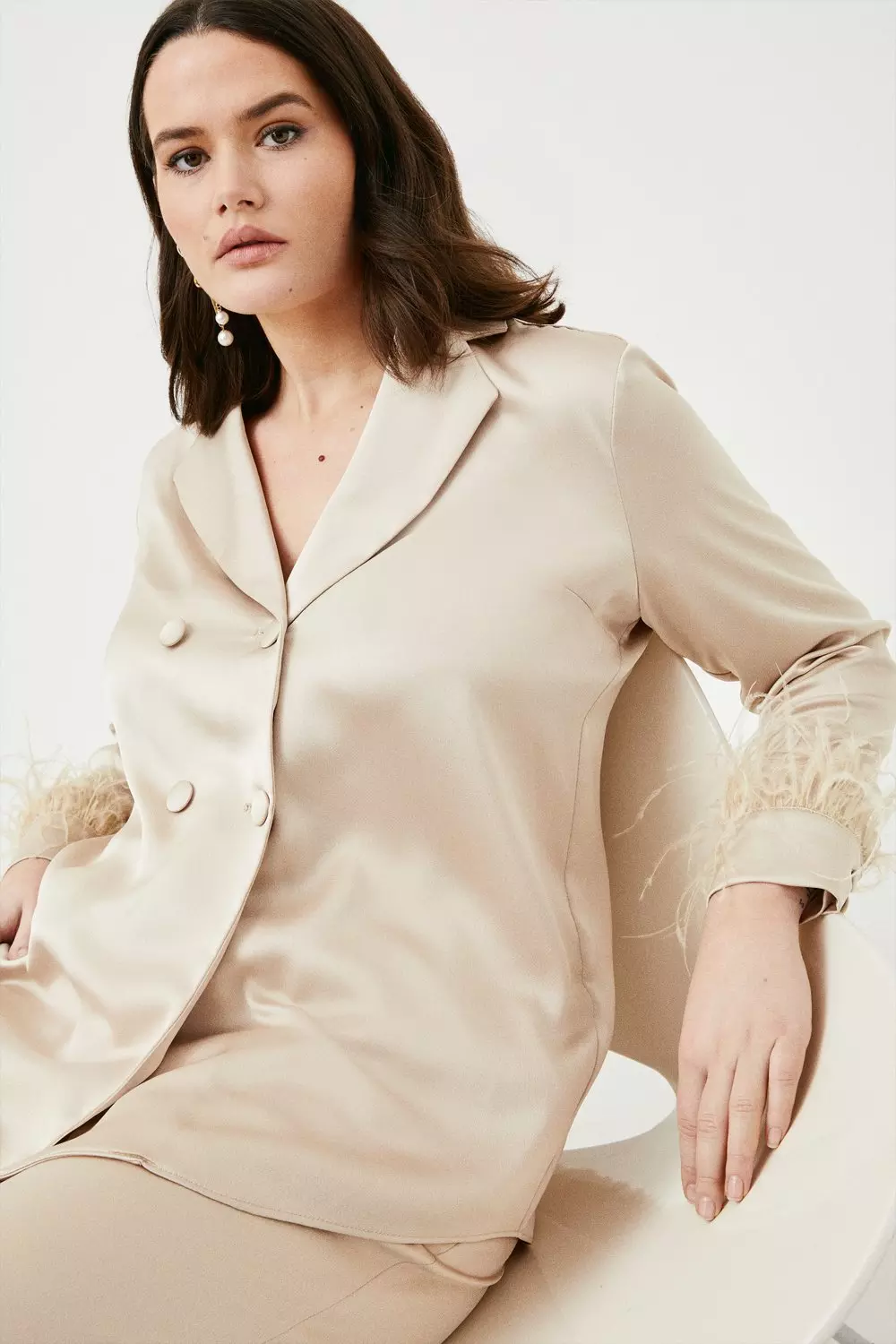 Neutral Single-breasted satin-crepe blazer