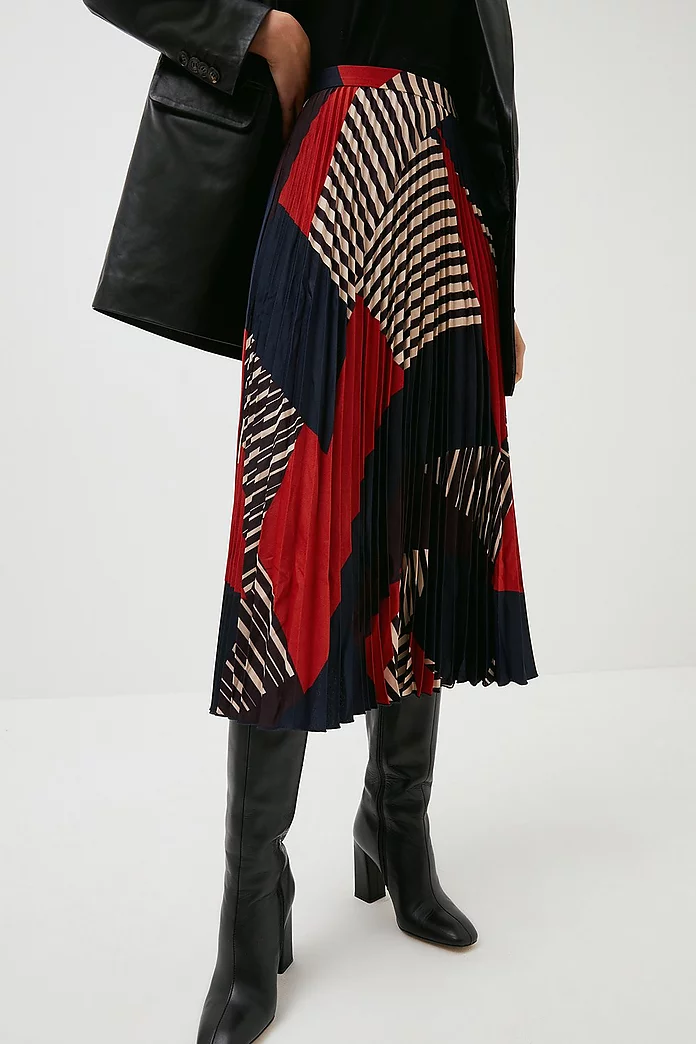 Platteland vertrekken kralen Color Block Woven Pleated Skirt | Karen Millen