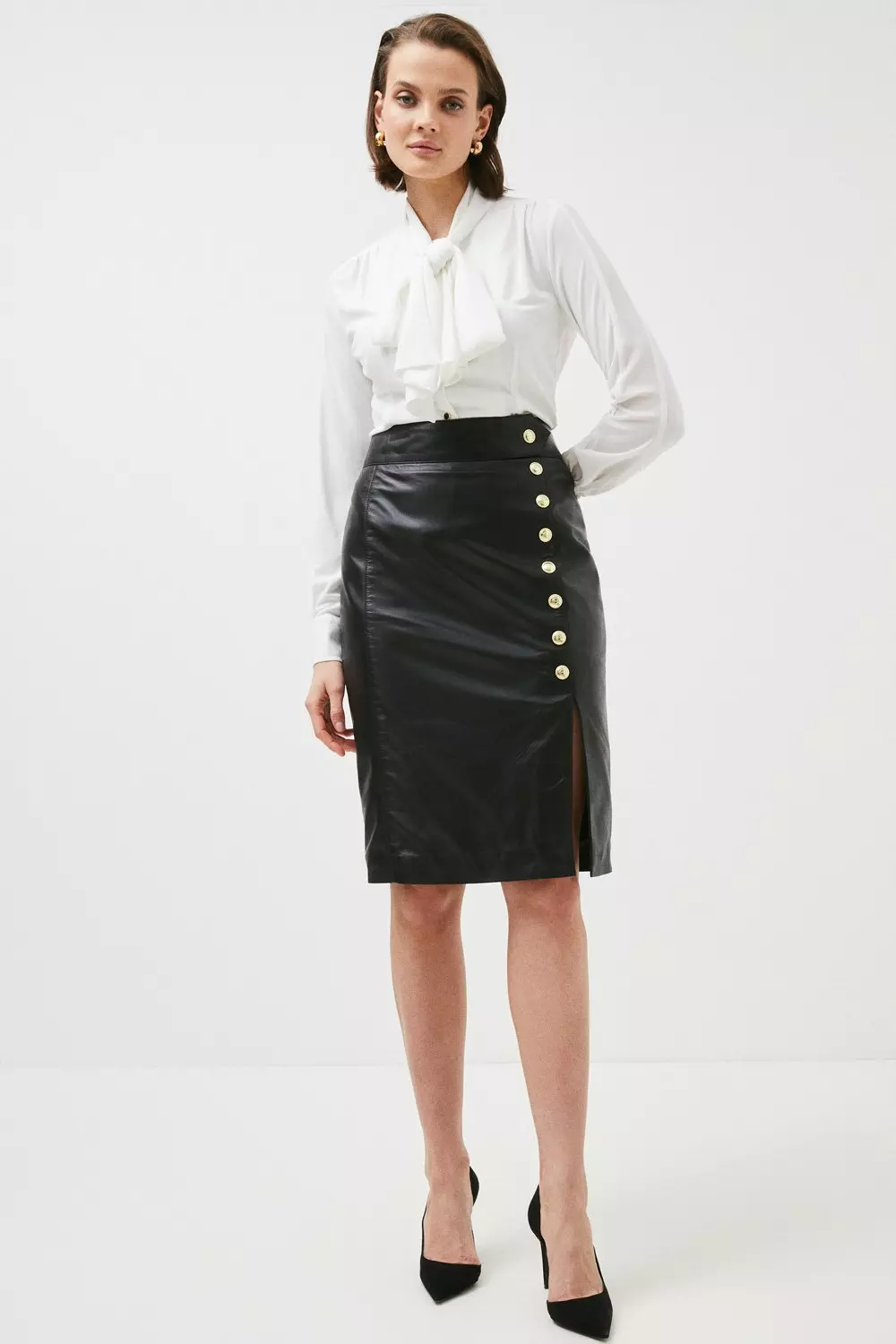 River Island High Waist Corset Button Pencil Skirt in Black