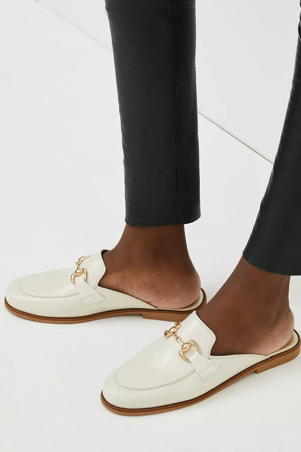 Trim Detail Backless Leather Loafer | Karen Millen