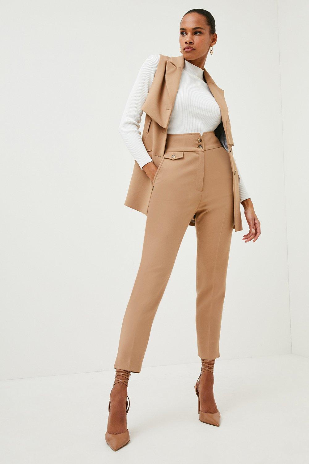 Petite Compact Stretch Tailored Trouser | Karen Millen