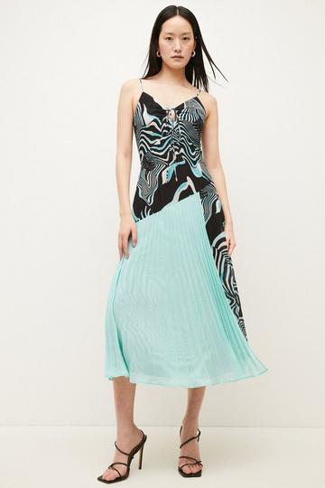 Distorted Zebra On Pleats Strappy Woven Midi zebra