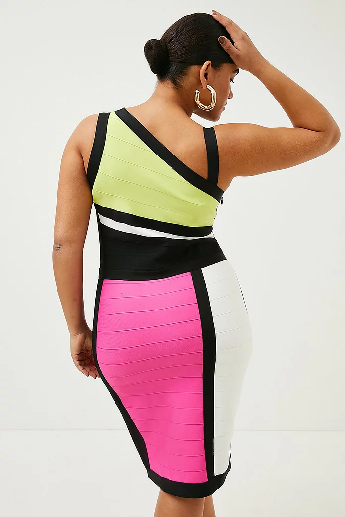 Plus Size Asymmetric Color Block Bandage Dress