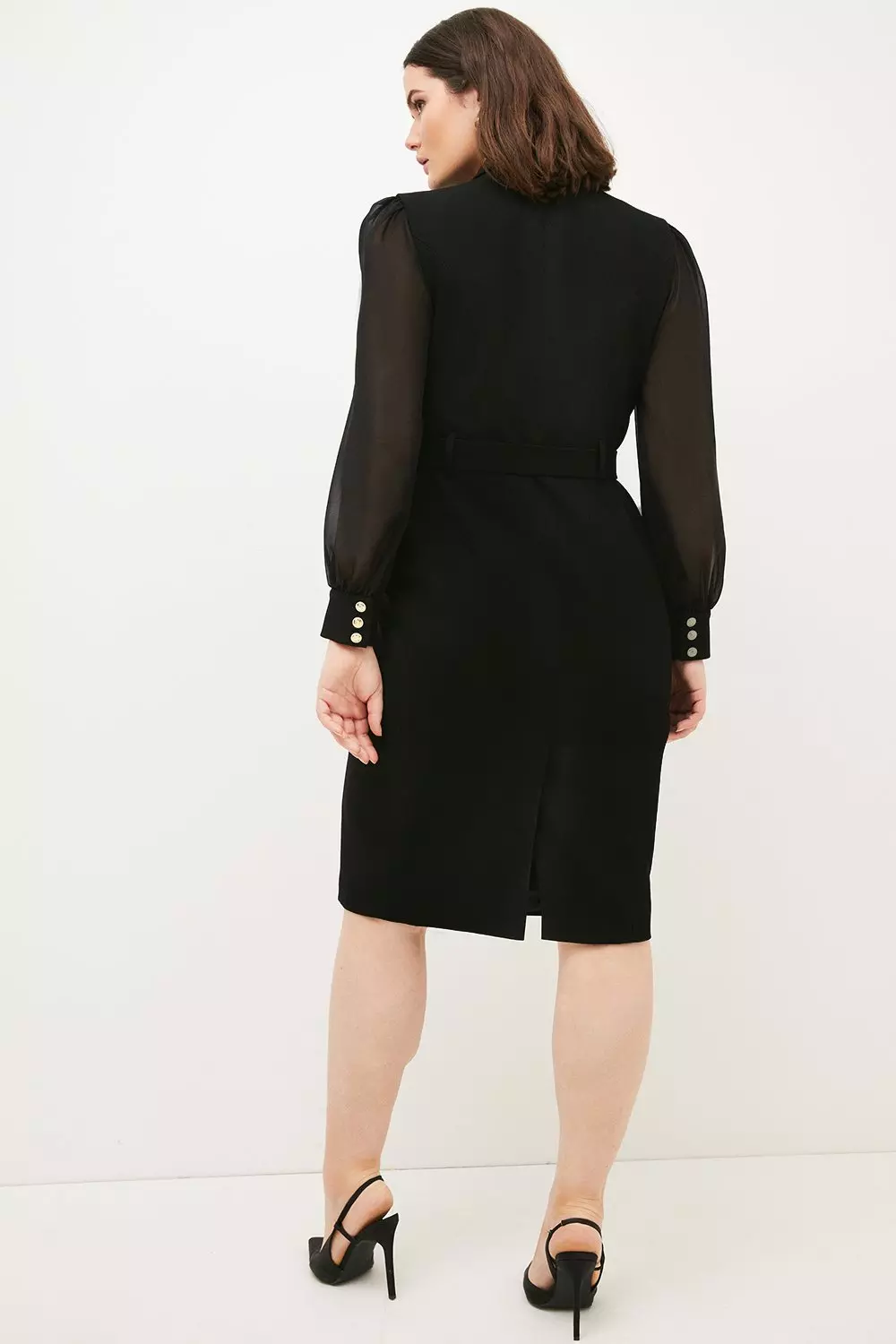 Sheer sleeve hot sale midi dress