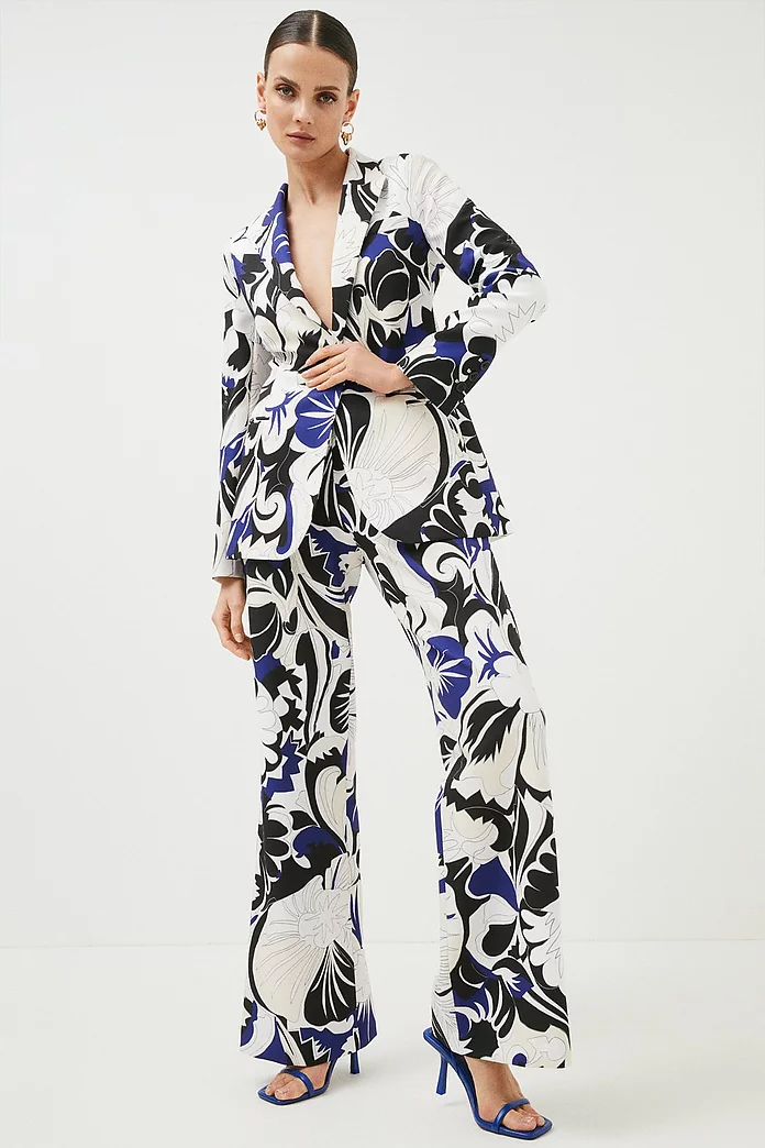 Abstract Floral Printed Tailored Jacket