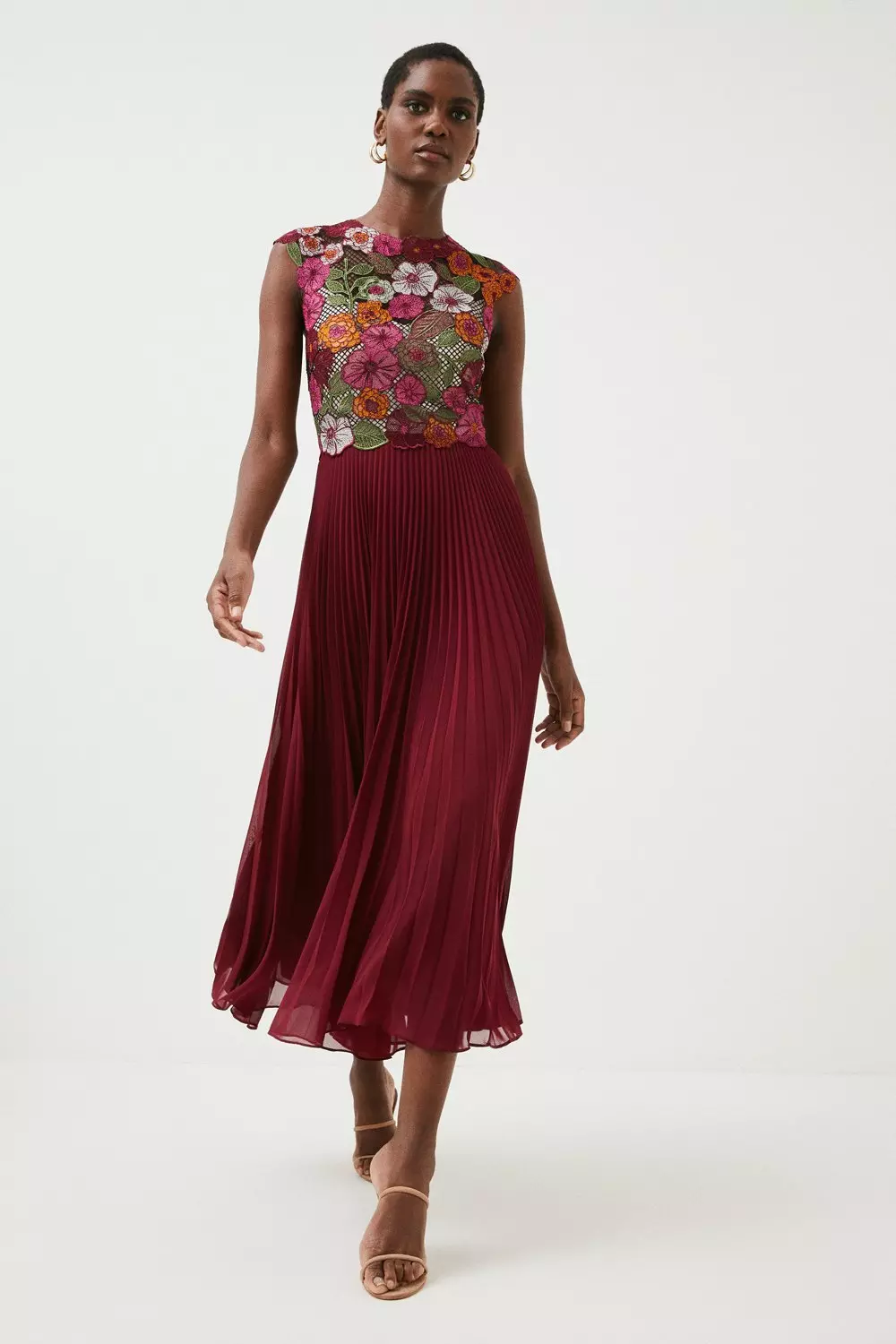 Karen millen pleated floral midi clearance dress