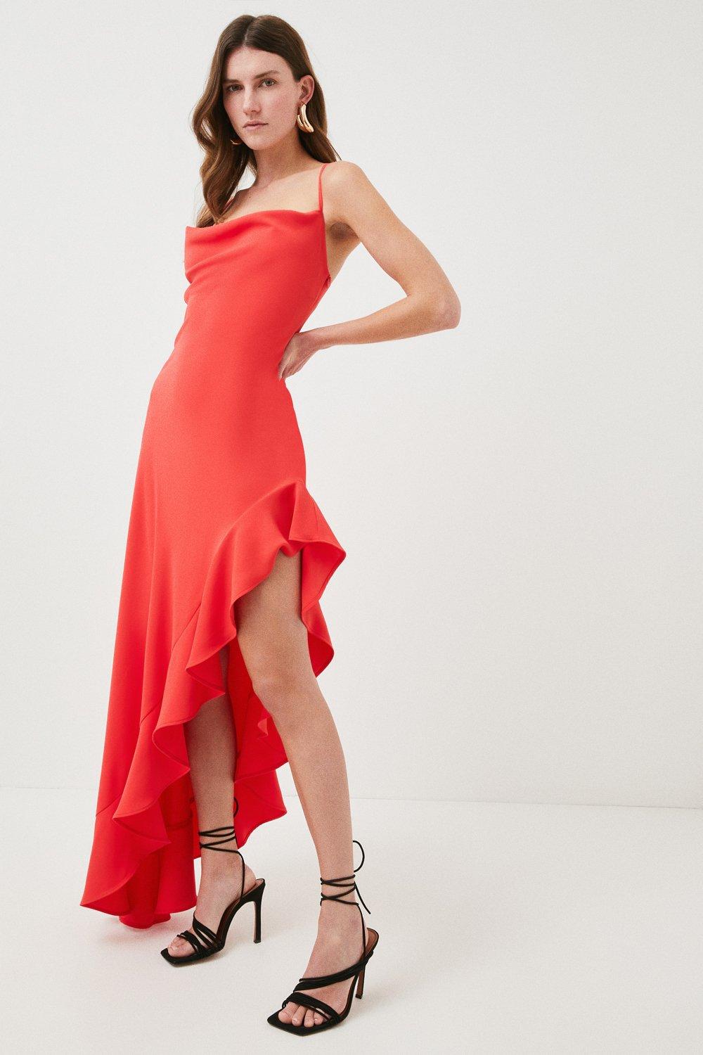 Soft Tailored Cami Cowl Neck Ruffle Hem Midi Dress | Karen Millen