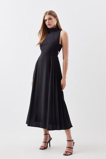 Soft Tailored Pleated Panel Midaxi Dress black