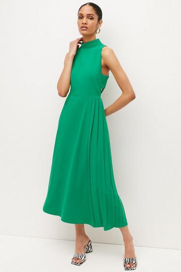 Soft Tailored Pleated Panel Midaxi Dress green