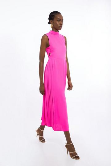 Pink Soft Tailored Pleated Panel Midaxi Dress