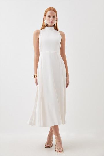 Soft Tailored Pleated Panel Midaxi Dress ivory
