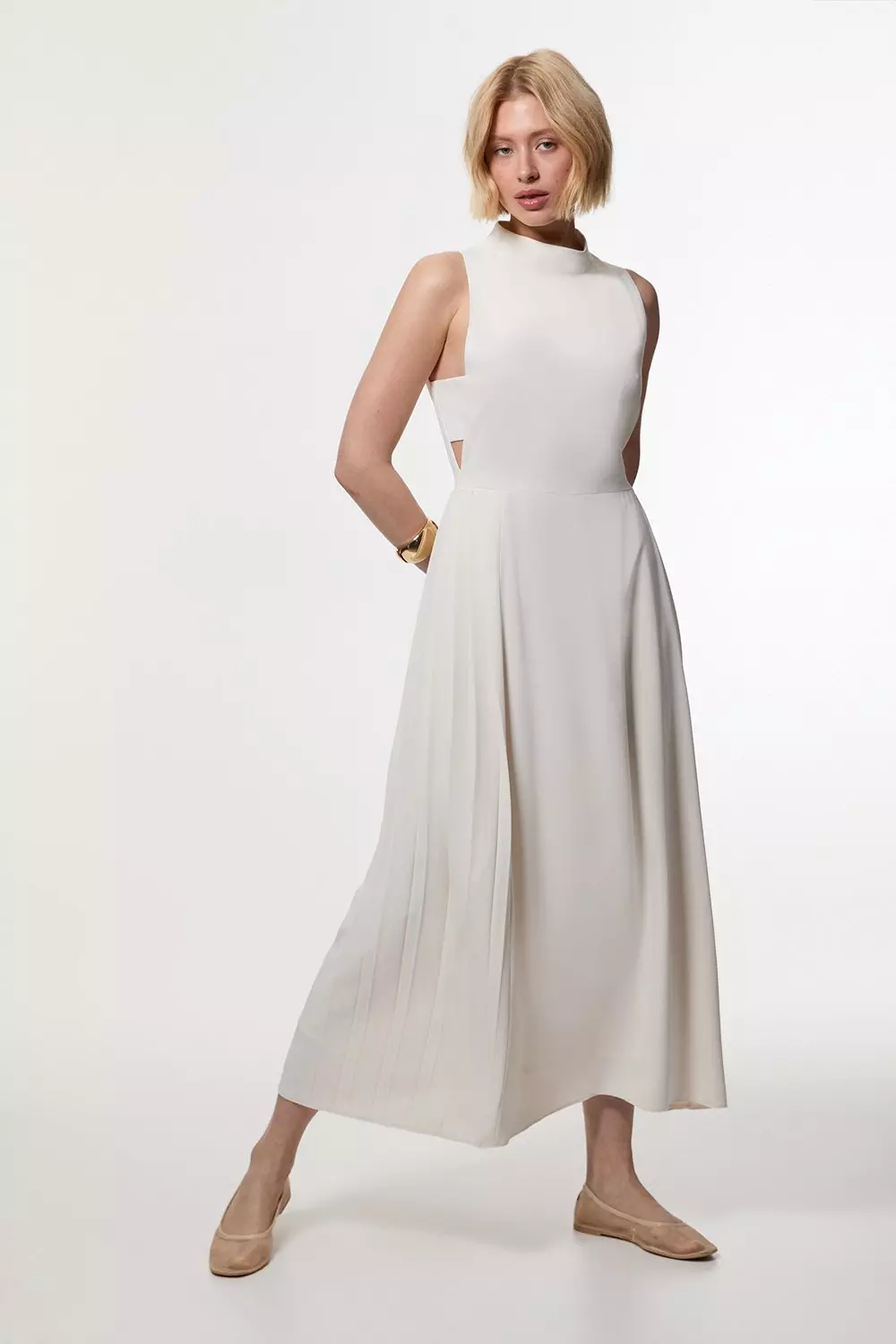 Soft Tailored Pleated Panel Midaxi Dress