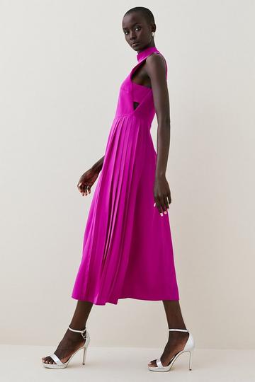 Purple Soft Tailored Pleated Panel Midaxi Dress