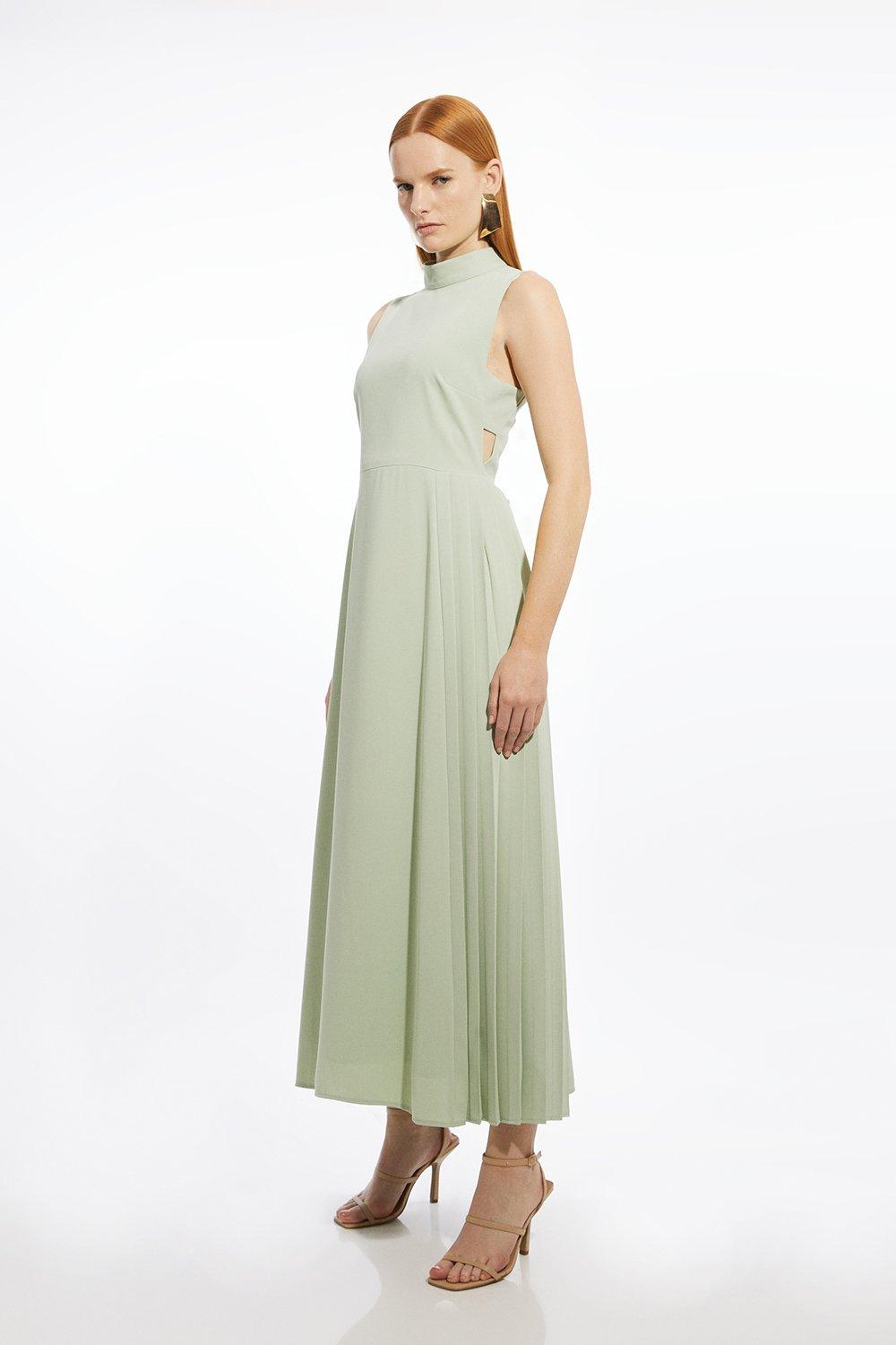 Soft Tailored Pleated Panel Maxi Dress - Sage