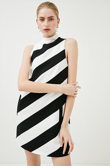 Compact Stretch Diagonal Stripe Shift Dress