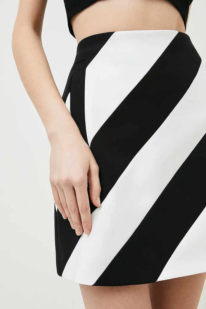 Compact Stretch Diagonal Stripe Mini Skirt Compact Stretch Diagonal Stripe Mini Skirt