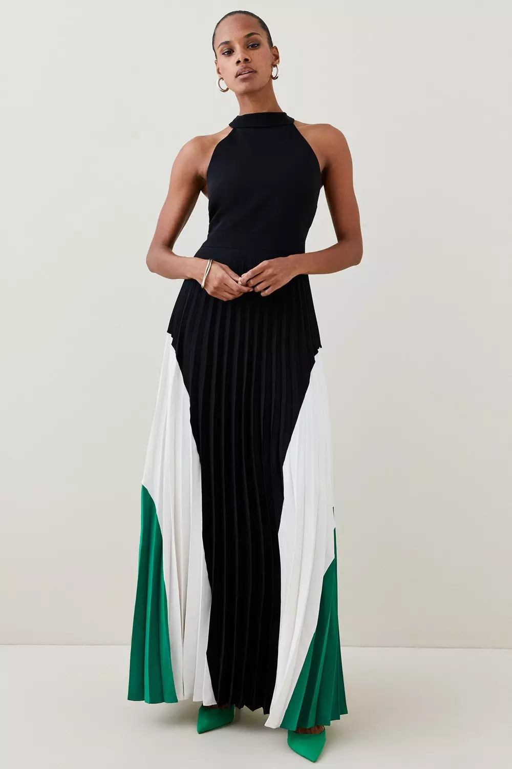 Pleated halter maxi sales dress