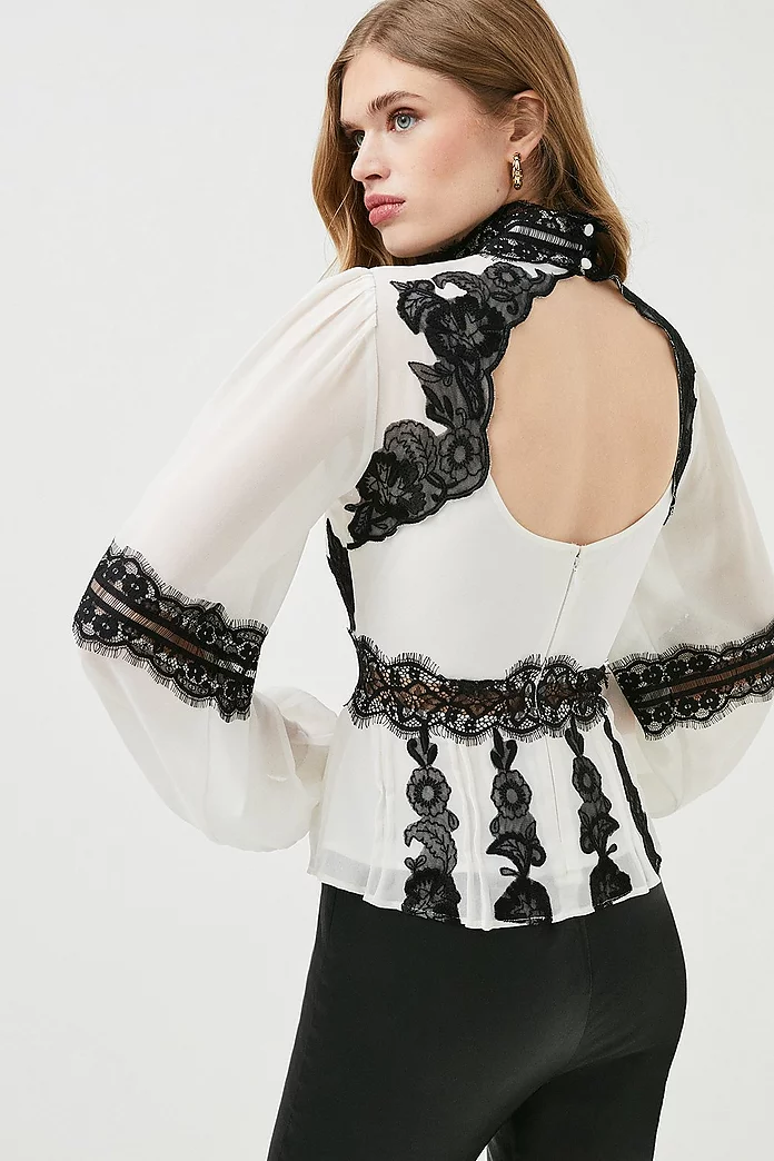 Mixed Lace & Embroidered Woven Blouse