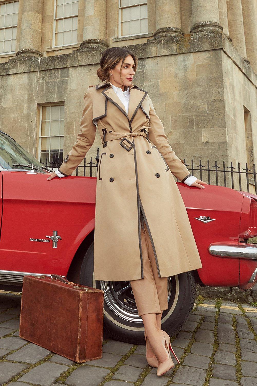 Belted Trench Coat with Criss Cross Collar