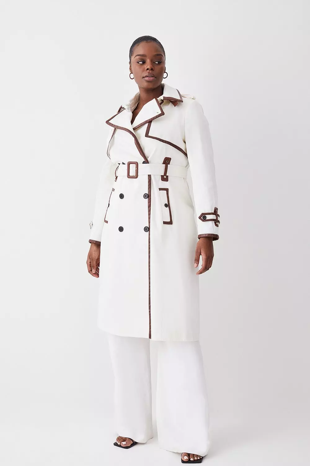 Women Jacket Size L By NEXT London Ivory Color Elegant Belted Coat