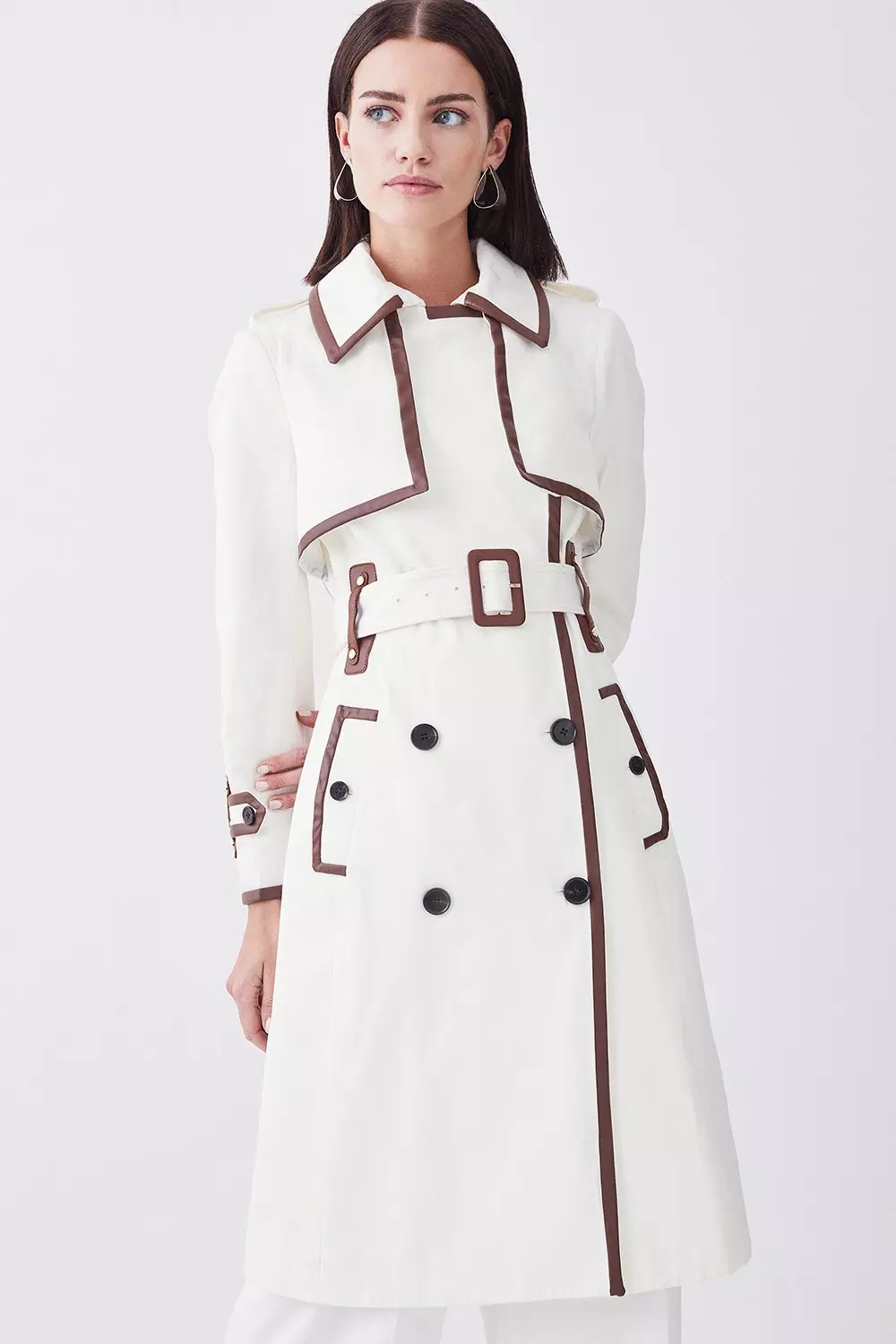 Women Jacket Size L By NEXT London Ivory Color Elegant Belted Coat