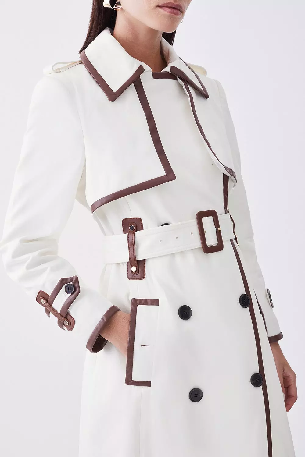 Petite Collar Detail Belted Trench Coat