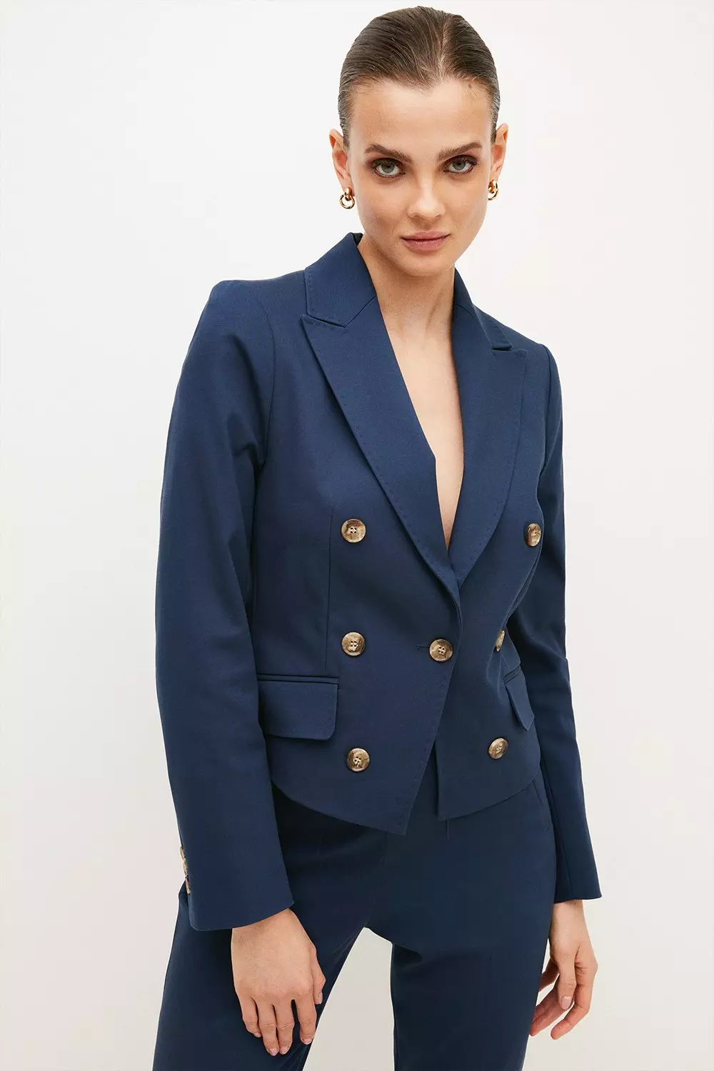 Compact Cotton Stretch Double Breasted Tailored Jacket