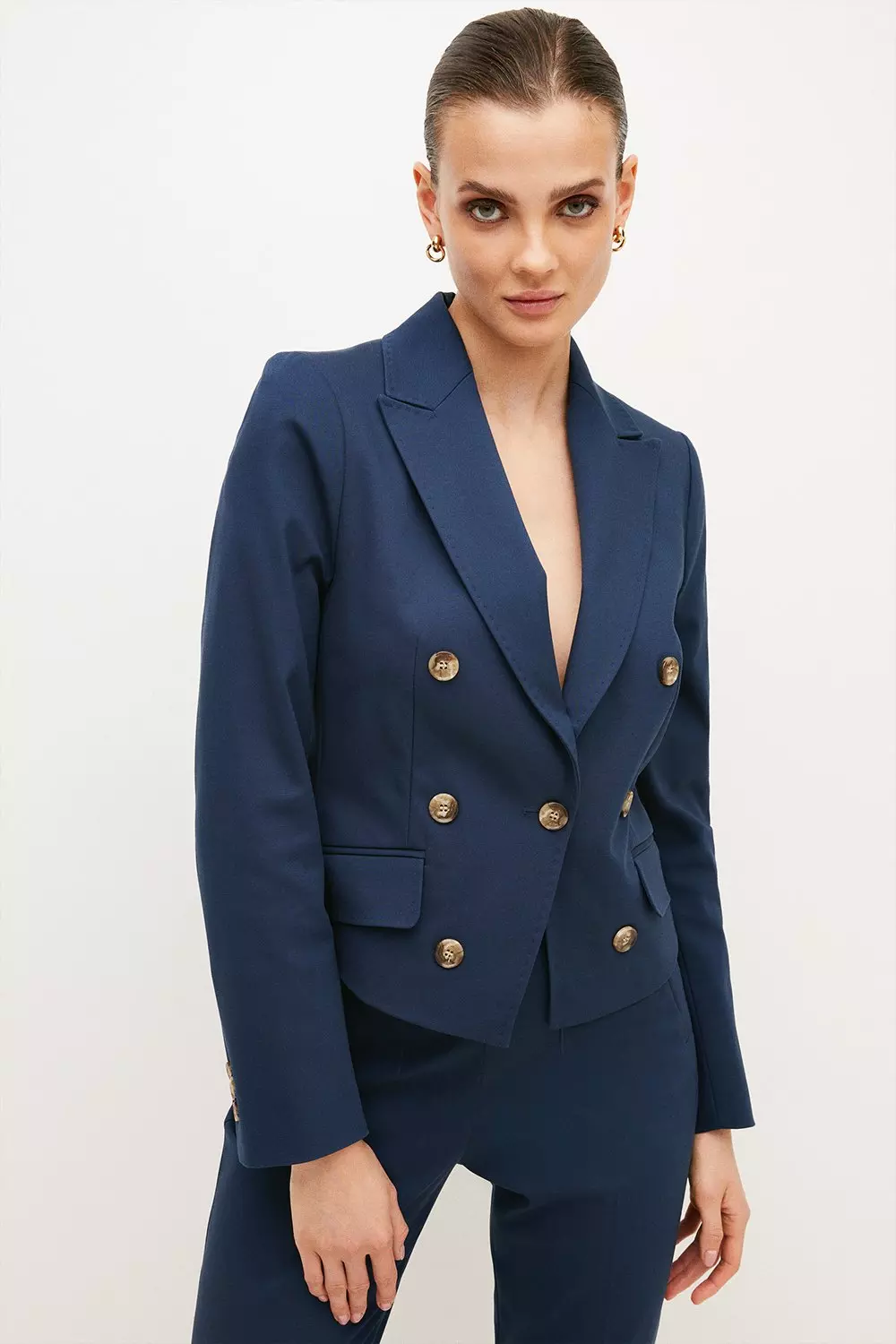 Compact Cotton Stretch Double Breasted Tailored Jacket Karen