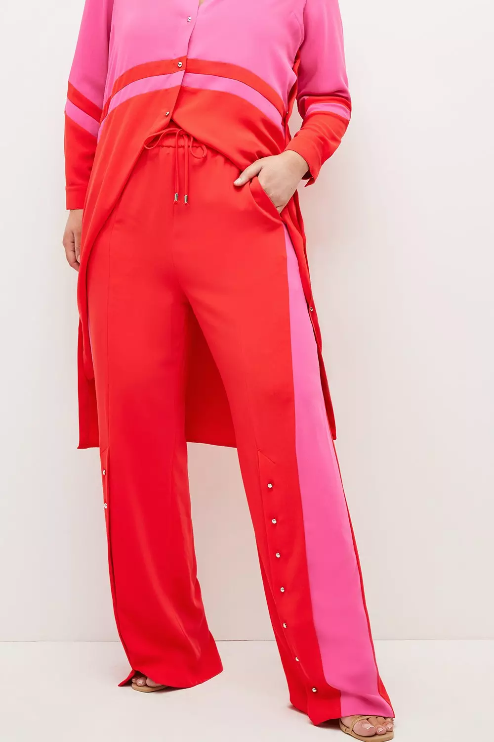 Plus Size Color Block Wide Leg Pants