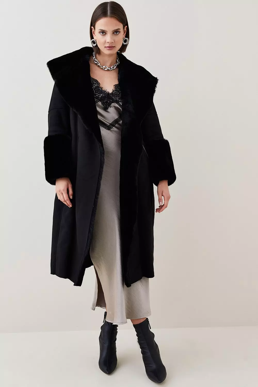 Karen millen shop sheepskin belted coat