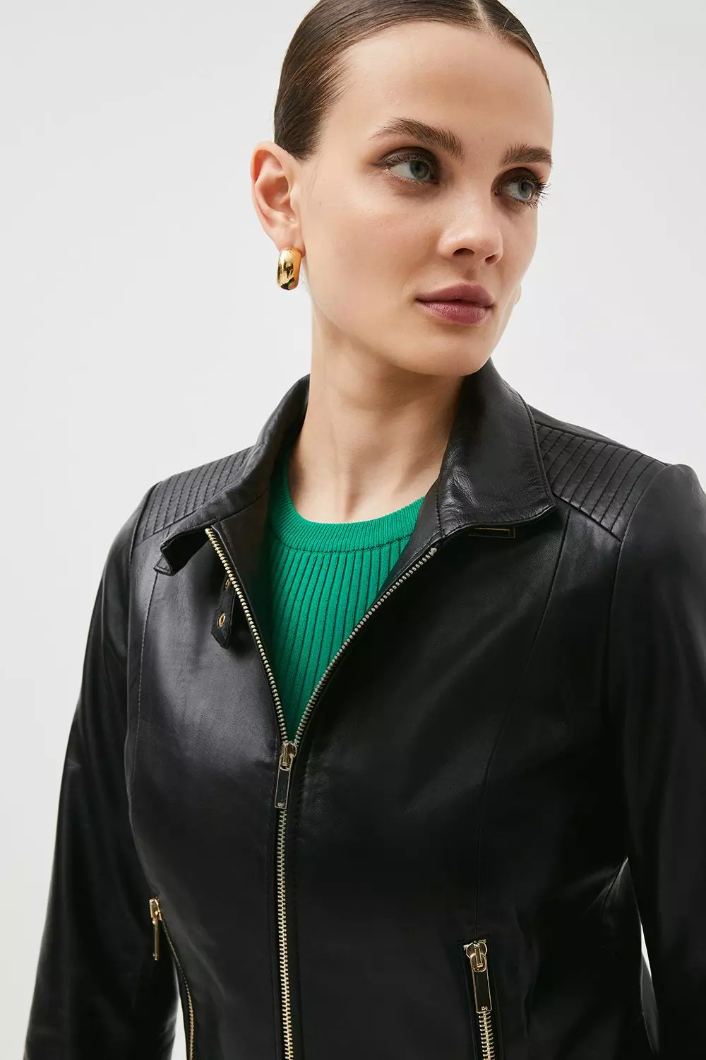 Leather Asymmetric Zip Detail Moto Jacket