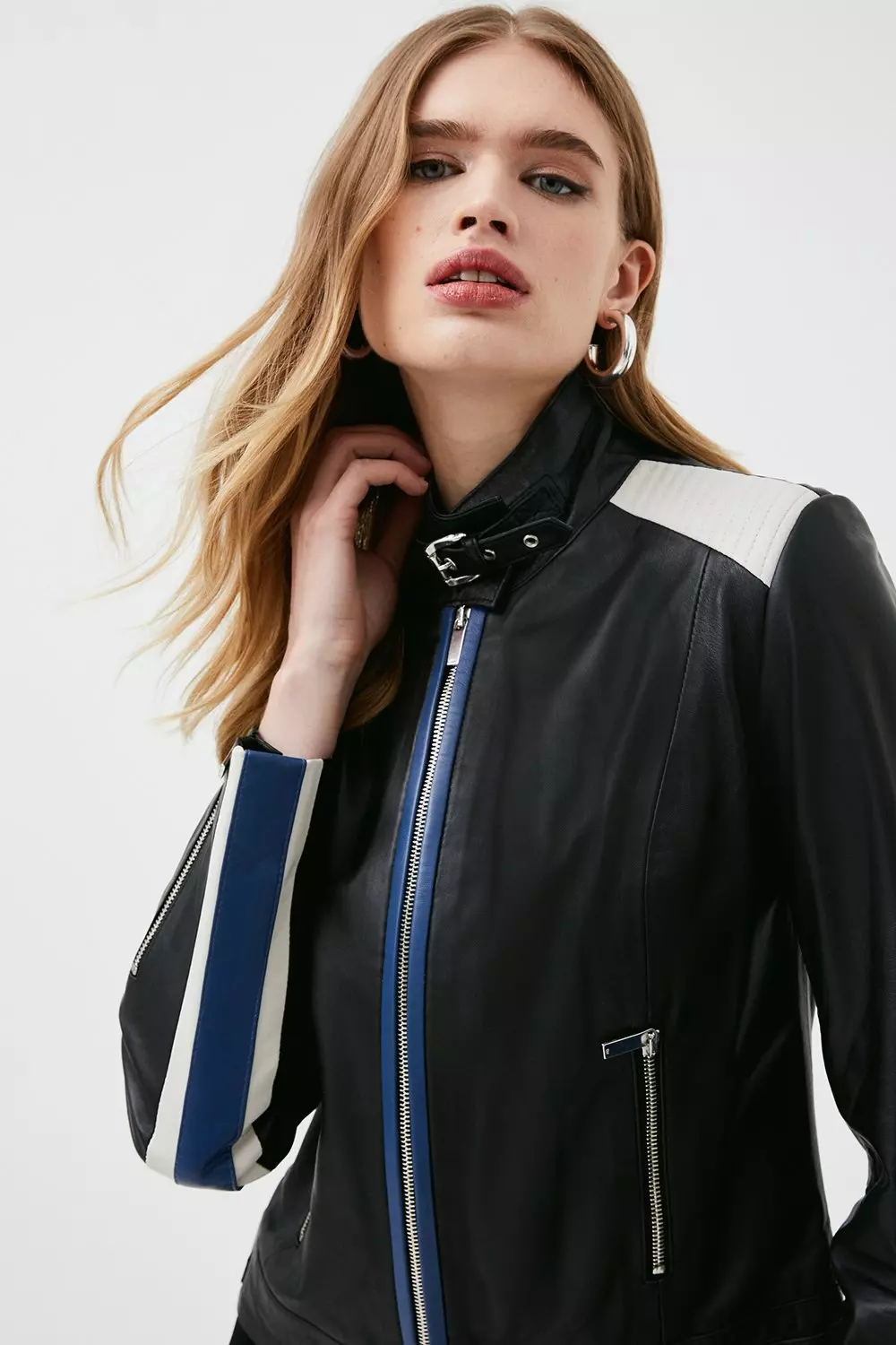 Solid faux leather biker jacket with back print