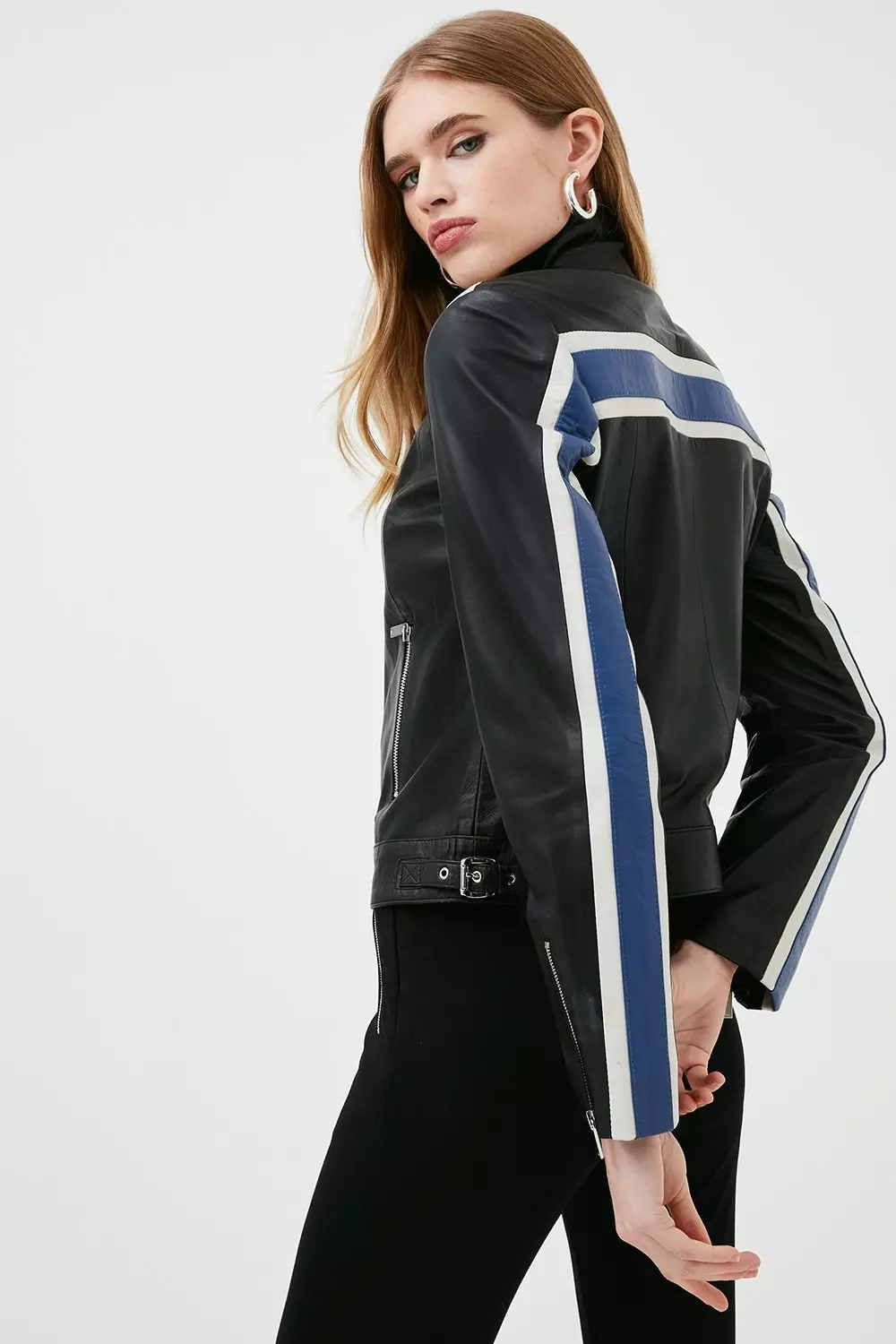 Leather Colourblock 90s Biker Jacket | Karen Millen