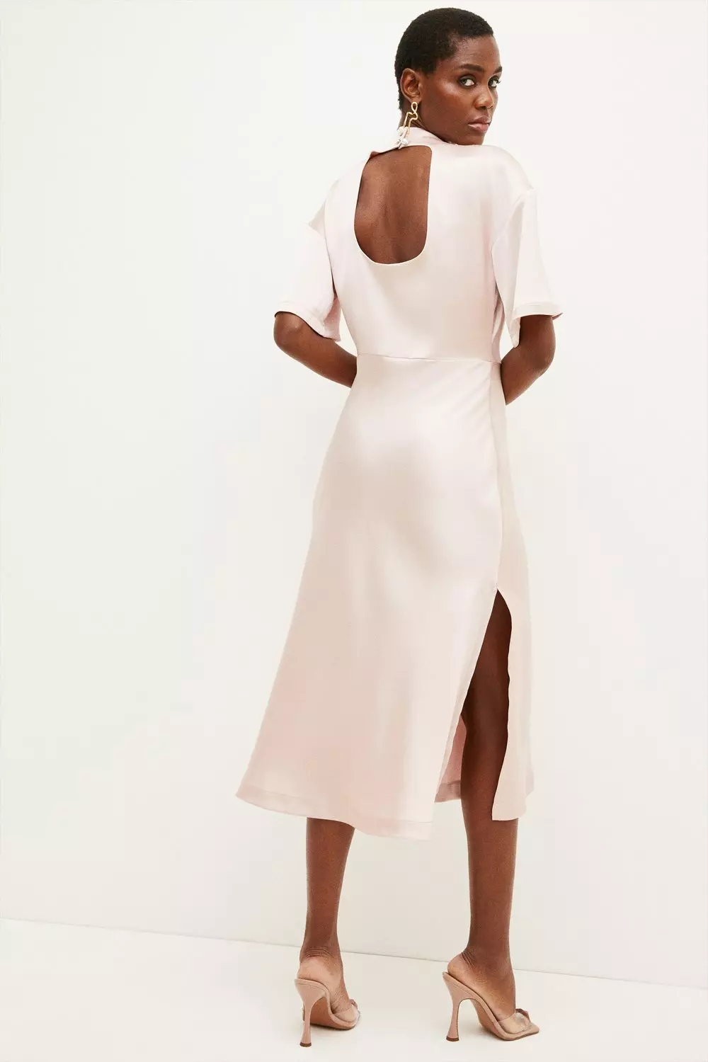 Cream satin best sale midi dress