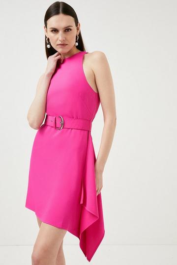 Compact Viscose Asymmetric Drape Mini Dress hot pink