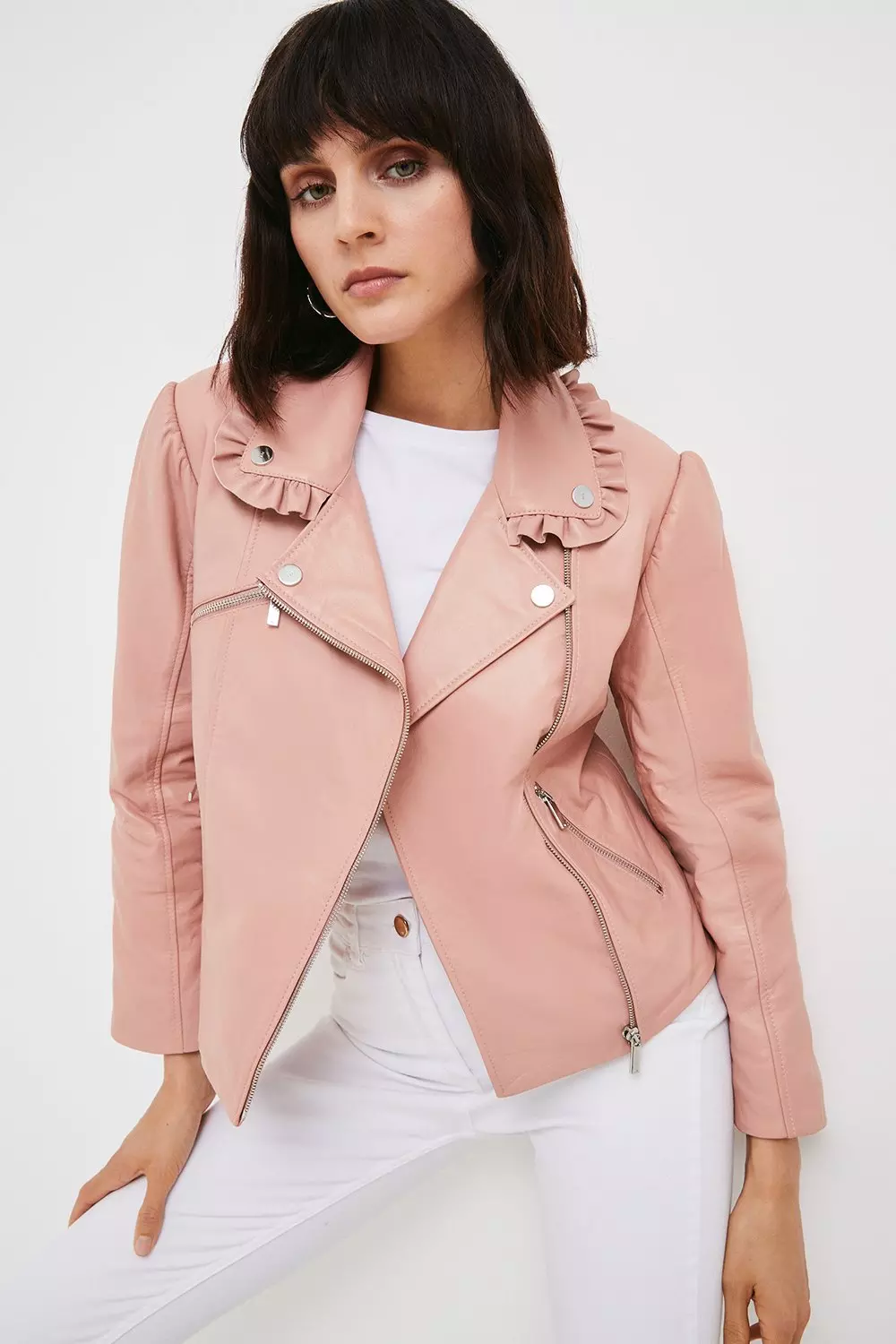 Karen millen 2025 pink leather jacket