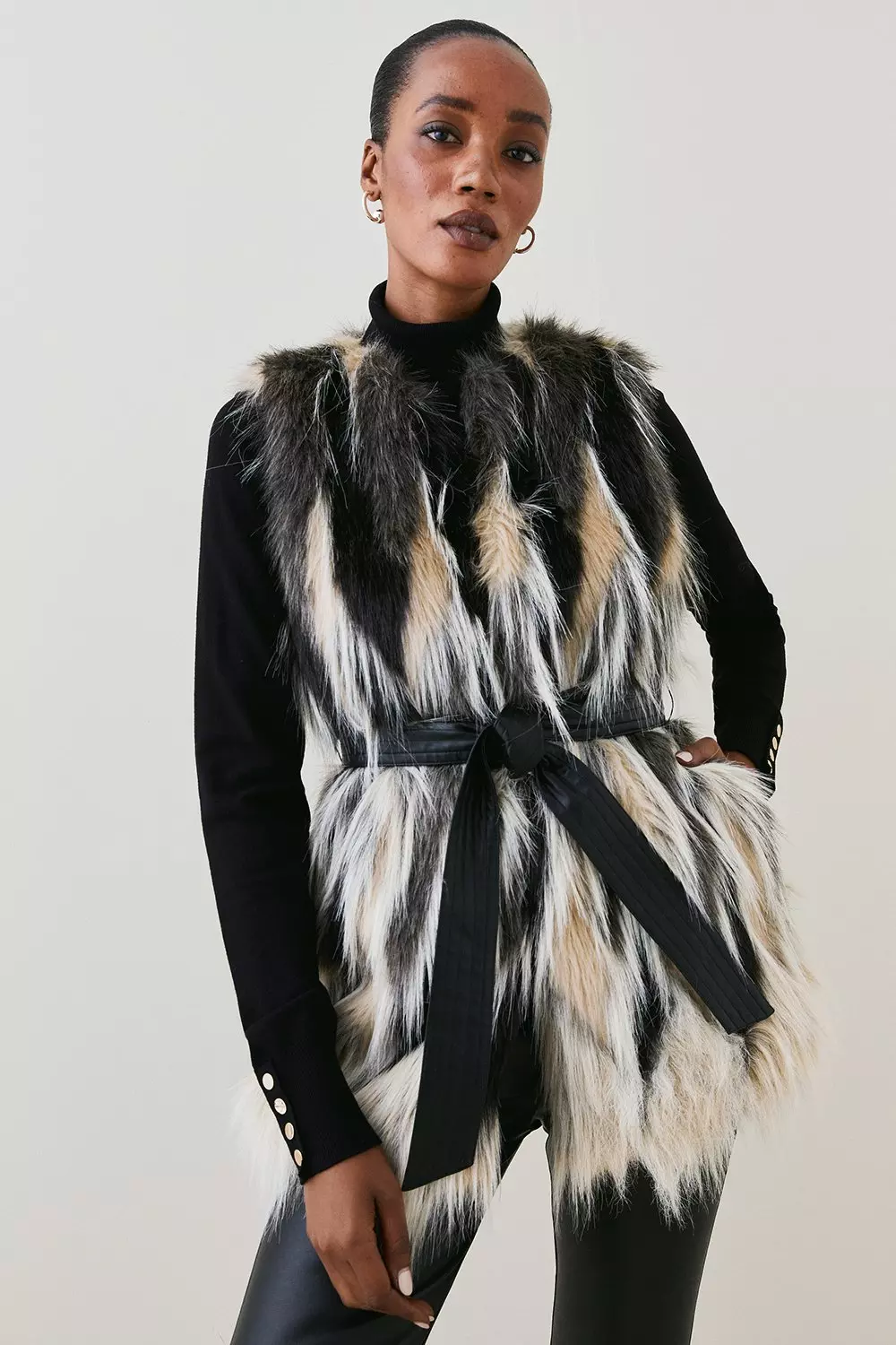 Black and white shop faux fur vest