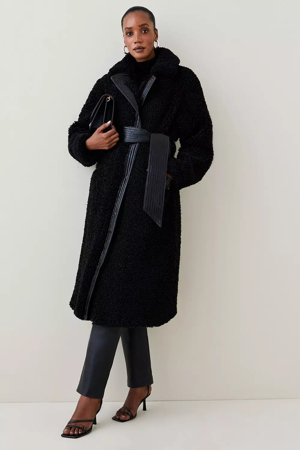 Black hot sale belted coat