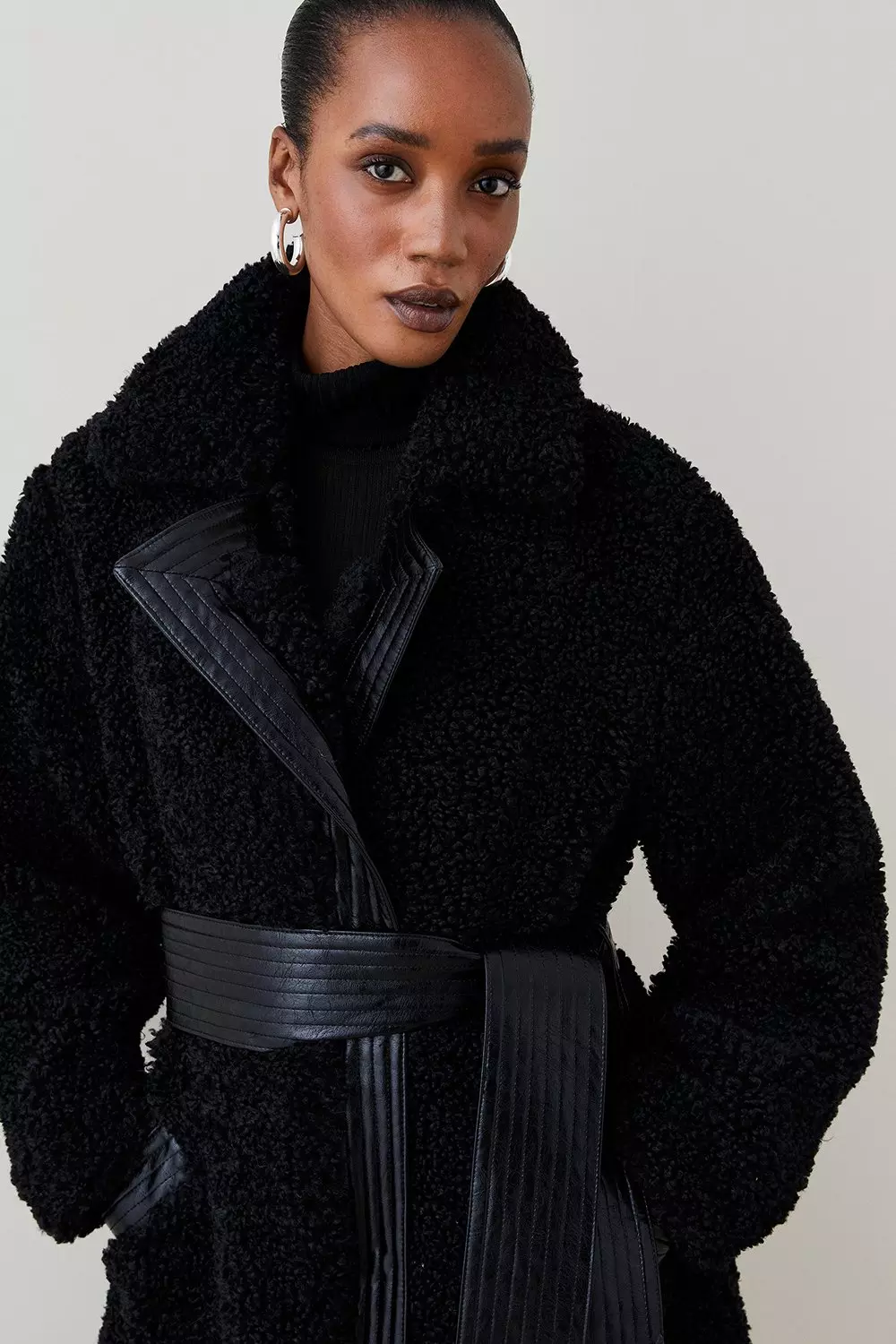 Black teddy hot sale longline coat