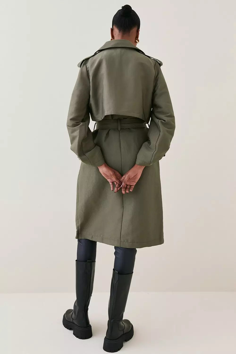 Cotton Sateen Layered Tailored Trench Coat | Karen Millen