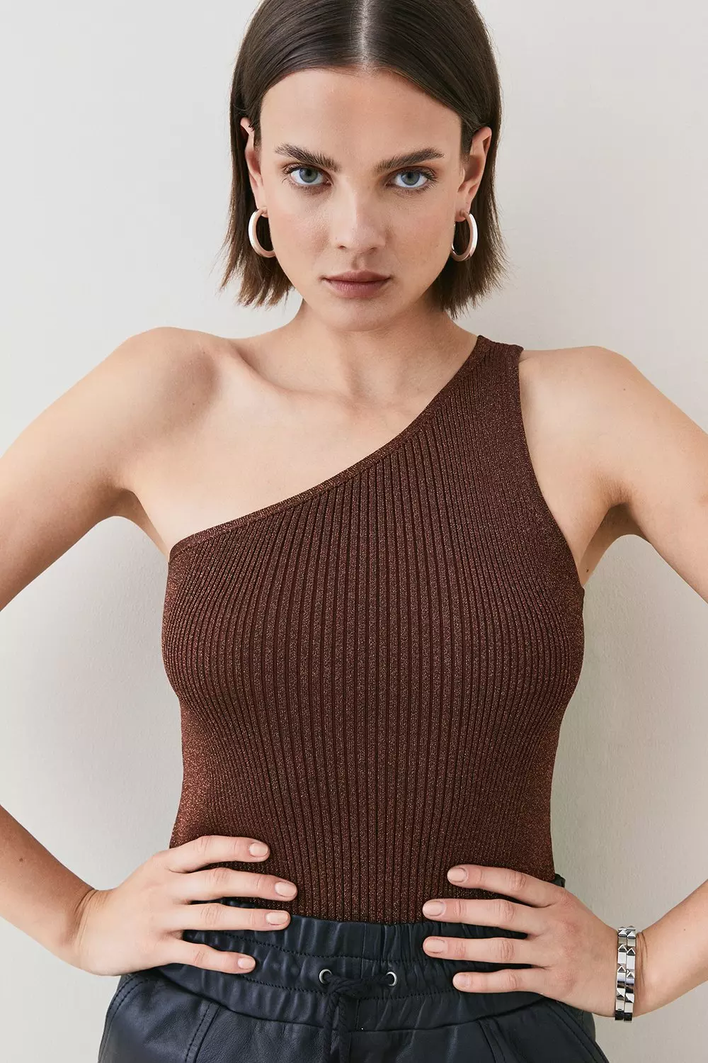 One Shoulder Rib Knit Top