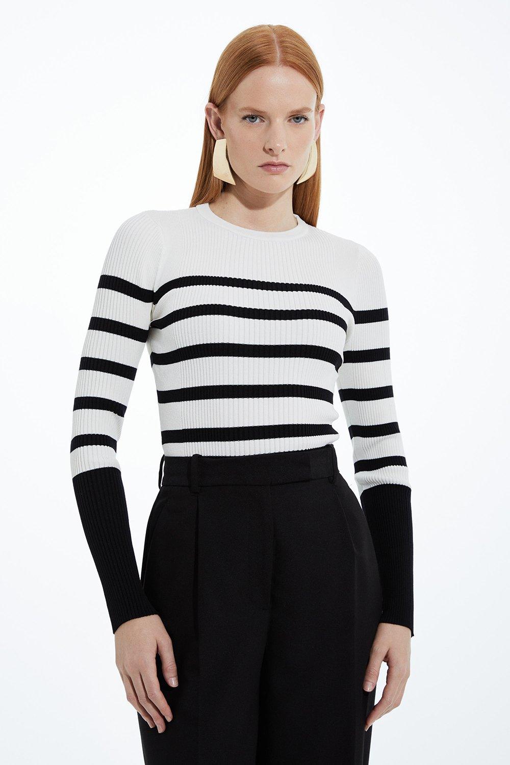 Viscose Blend Rib Crew Neck Knit Jumper - Mono