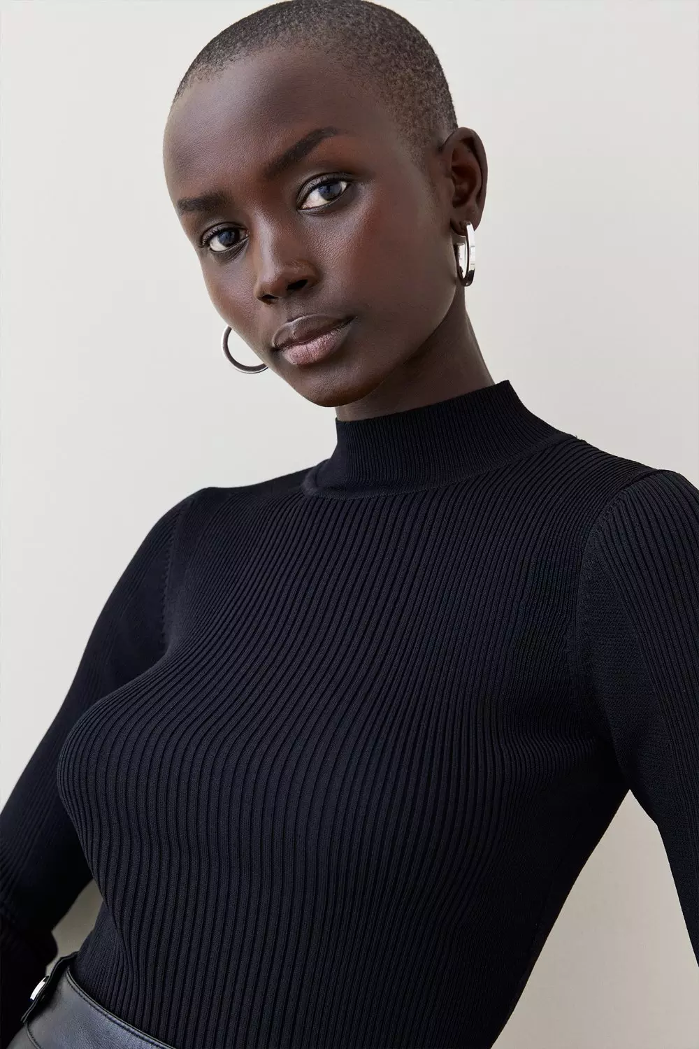 Black polo neck ribbed hot sale jumper