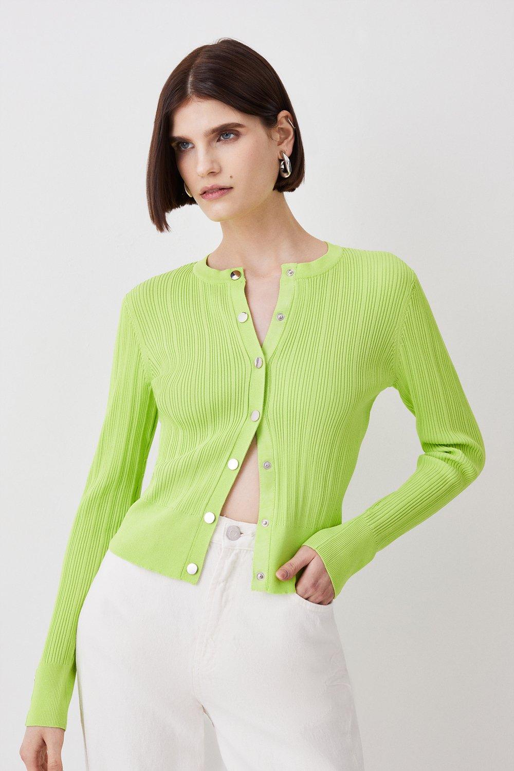 Karen Millen Womens Feather Trim Knit Cardigan - Green - Size Xs
