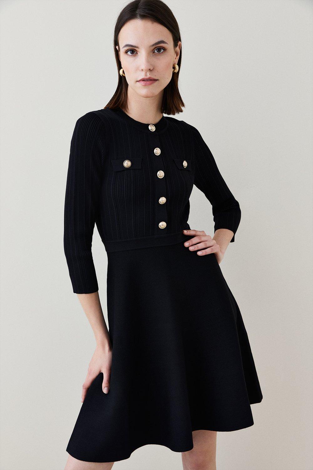 Warehouse black 2024 button dress