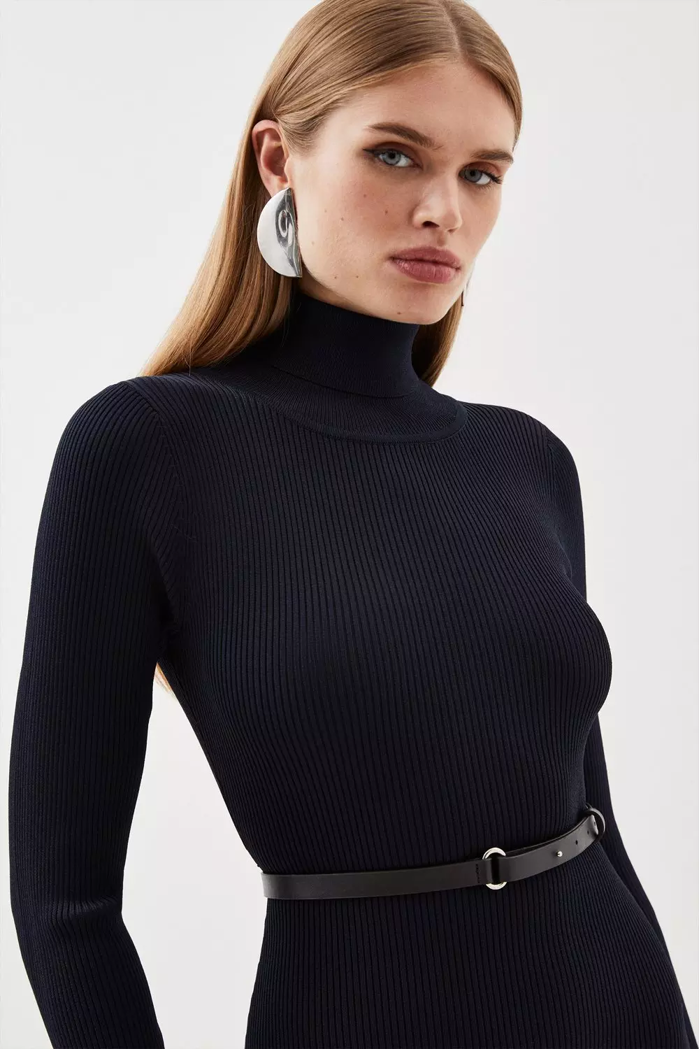 Wool Blend Cosy Turtleneck Open Back Knit Dress | Karen Millen